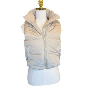 Automet Beige Cropped Puffer Vest XS Sleeveless Zip Front